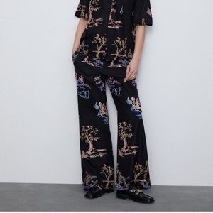 NWT ZARA EMBROIDERED WIDE LEG HIGH WAIST PANT
